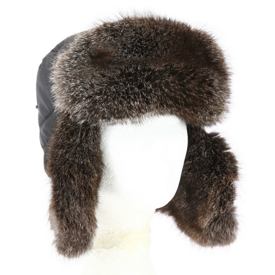 Black Polyester Rabbit Fur Ushanka Hat - Traclet