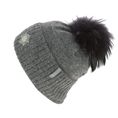 Betty Fur Pompom Beanie Grey Wool - Kristo Reference: 7229 | Chapellerie Traclet
