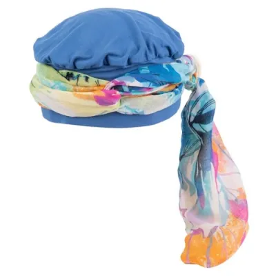 Toque Sanja Bleu avec Foulard - MTM Reference : 11369 | Chapellerie Traclet