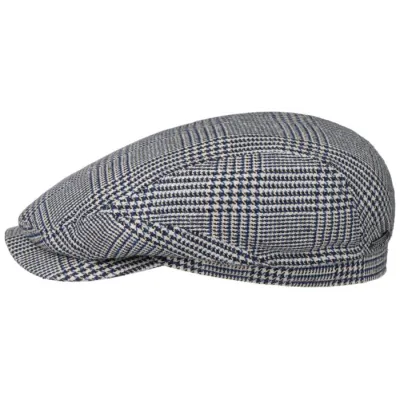 Casquette Plate Driver Pied-de-poule Soie Bleue- Stetson