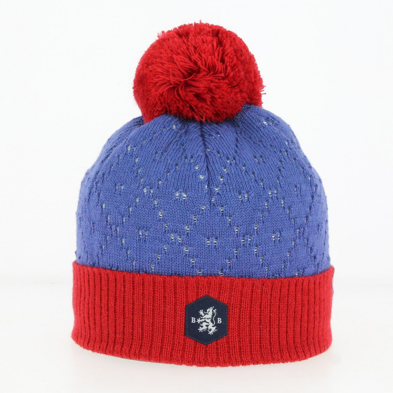 London Wool Pompon Beanie Red and blue - White Beanie