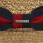 Natural Straw Boater Hat with Red & Navy Blue Ribbon - Stetson