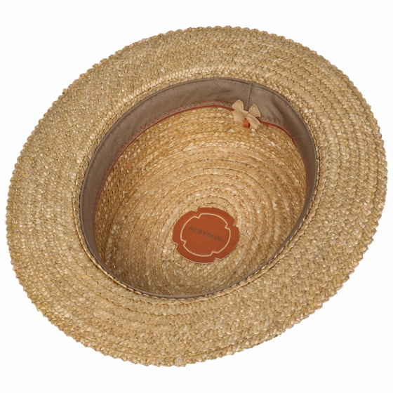 Canotier Paille Naturelle Ruban Rouge & Bleu Marine - Stetson