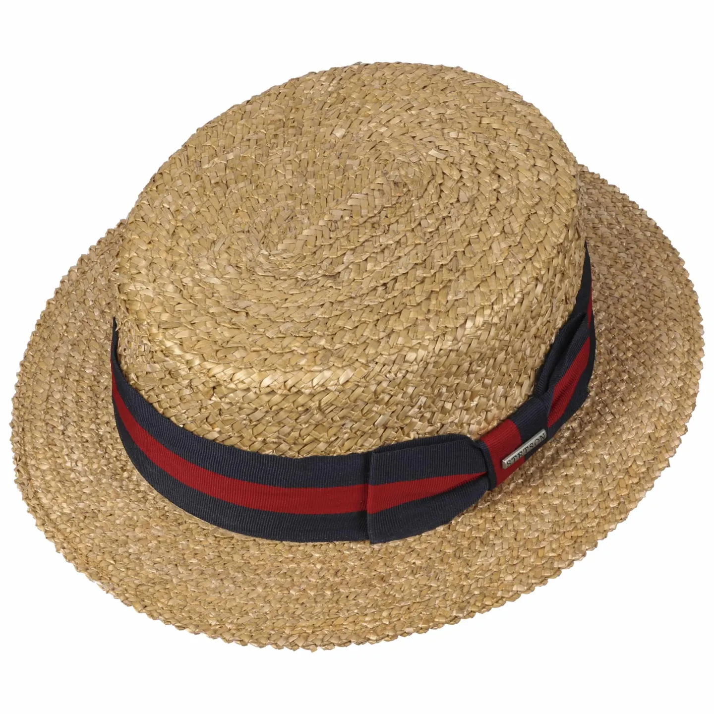 Canotier Paille Naturelle Ruban Rouge & Bleu Marine- Stetson Reference : 10172 | Chapellerie Traclet