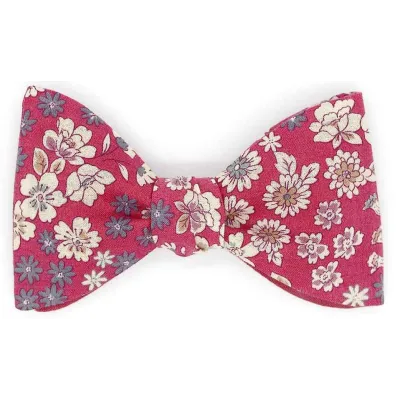 Nœud Papillon Fleuri Rouge Framboise Réversible - Le Coq En Pap