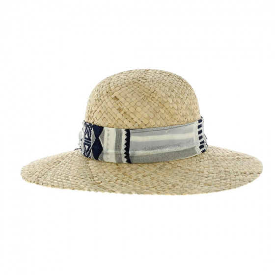 Natural Straw Graphic Ribbon Capeline- Traclet