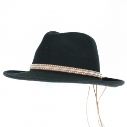 Black Strass Wool Felt Fedora Hat Waterproof - Traclet