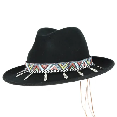 Chapeau Fedora Feutre Laine Aztèque Noir Imperméable - Traclet