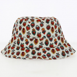 Bucket Hat with Cream Heart Motifs - Traclet