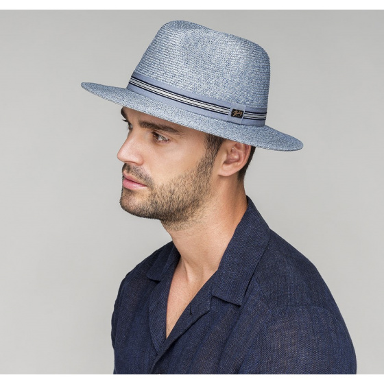Blue Paper Straw Hester Fedora Hat - Bailey