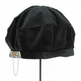 Black Velvet Fancy Chain Toque - Traclet