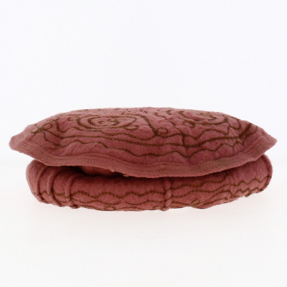 Women's embroidered pink wool pakol - Traclet