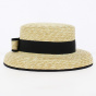Black ribbon straw cloche boater hat - Traclet