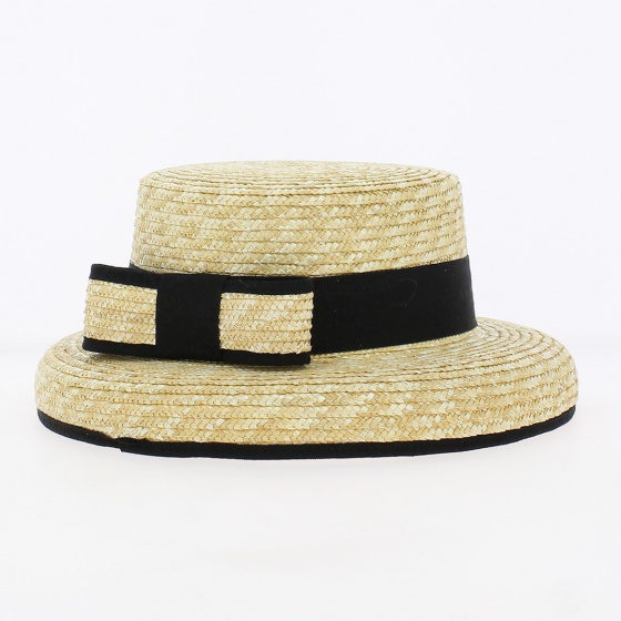 Chapeau canotier-cloche paille ruban noir - Traclet