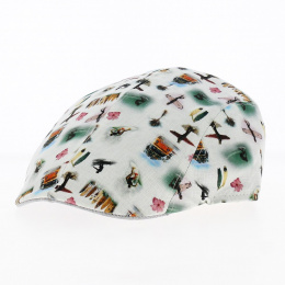 Paperino Flat Cap White Cotton Hawaiian Pattern - Traclet