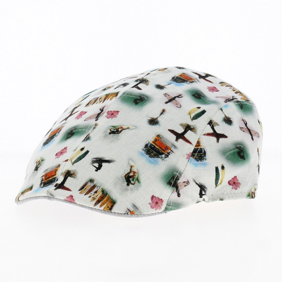 Paperino Flat Cap White Cotton Hawaiian Pattern - Traclet