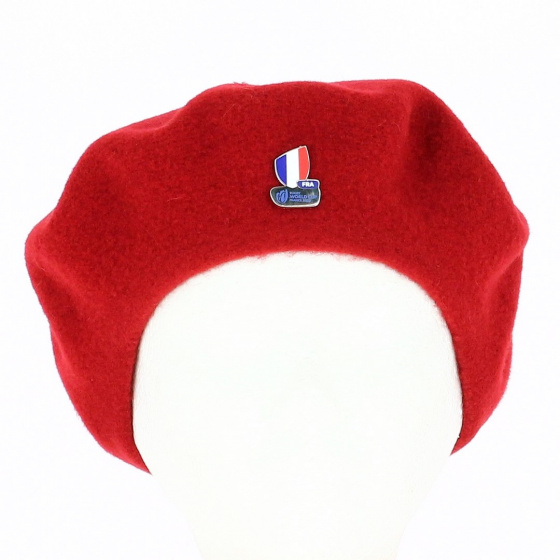 Red beret with XV de France Rugby pin - Laulhère