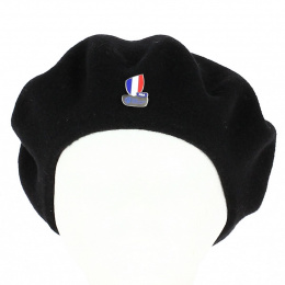 Béret Noir avec pin's XV de France Rugby - Laulhère