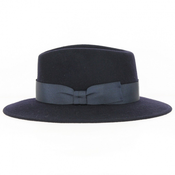 Chester Navy Wool Felt Fedora Hat - Traclet