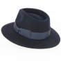 Navy Wool Felt Chester Fedora Hat - Traclet