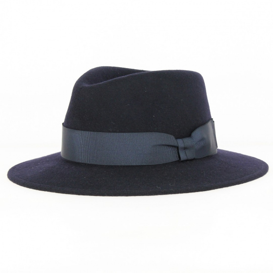 Chester Navy Wool Felt Fedora Hat - Traclet