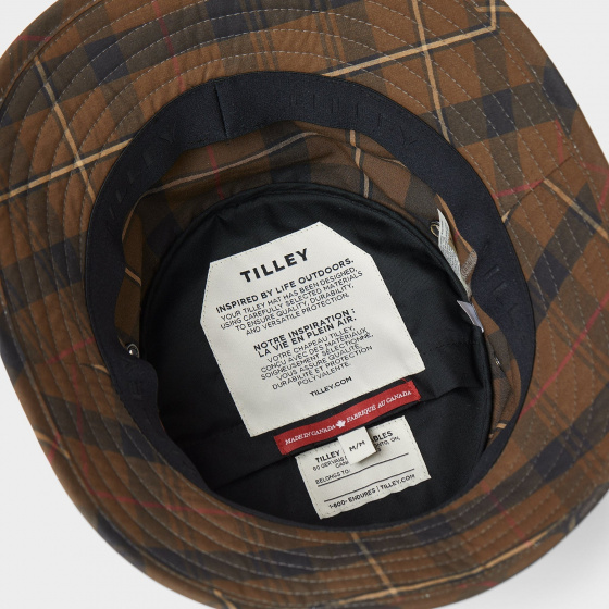 Brown Checkered Oilskin Cotton Rain Bucket Hat - Tilley