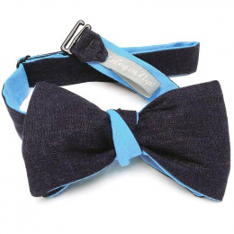 Two-Tone Navy Blue and Blue Linen Reversible Bow Tie - Le Coq En Pap