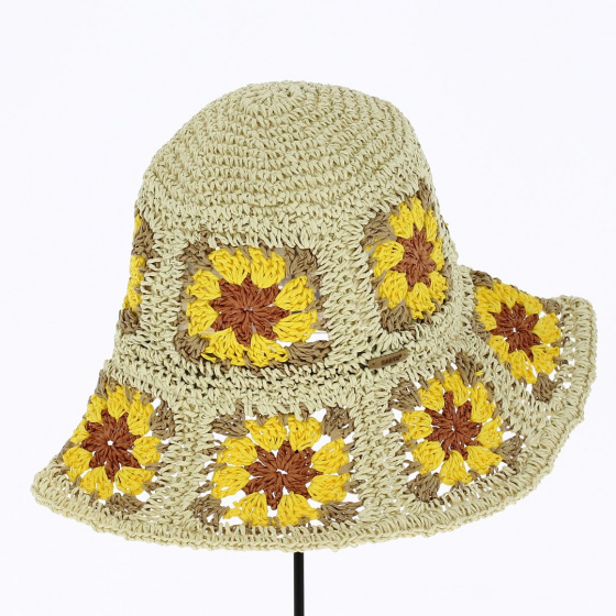 Beige Paper Straw Flower Sun Hat - Barts