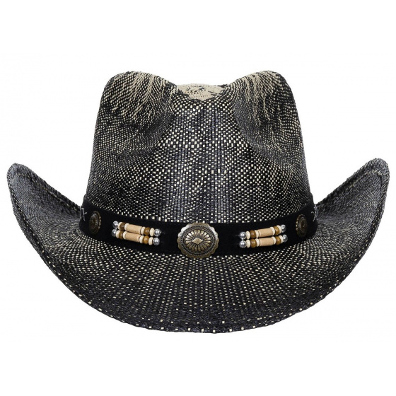 Black Paper Straw Texas Cowboy Hat - Traclet