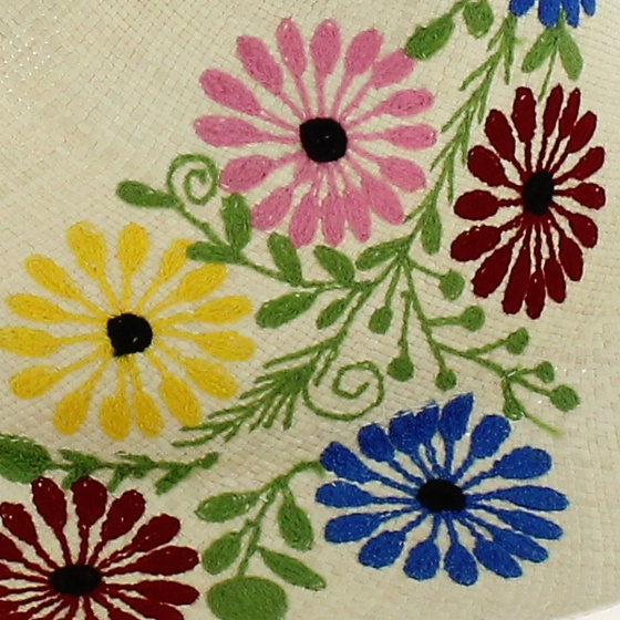 Panama Hat Multicolored Embroidered Flower - Traclet