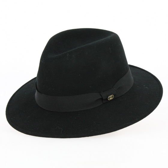Le Maxo Black Wool Felt Fedora Hat - Traclet