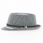 Gray Herringbone Linen Porkpie Hat - Traclet