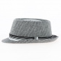 Gray Linen Herringbone Porkpie Hat - Traclet