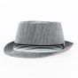 Gray Herringbone Linen Porkpie Hat - Traclet
