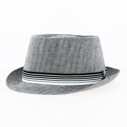 Porkpie Grey Linen Herringbone Hat - Traclet