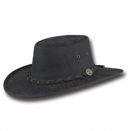 Squashy Black Kangaroo Leather Hat - Barmah