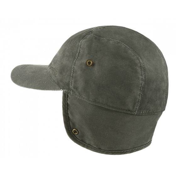Ear Flap Cap Trick Waxed Cotton Olive - Hatland