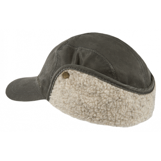Ear Flap Cap Trick Waxed Cotton Olive - Hatland