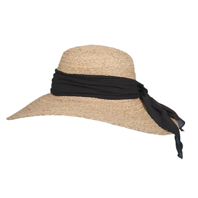 Capeline Ocillia Raphia Biologique Ruban Noir - Hatland - boutique de chapeau Reference : 17964| Chapellerie Traclet