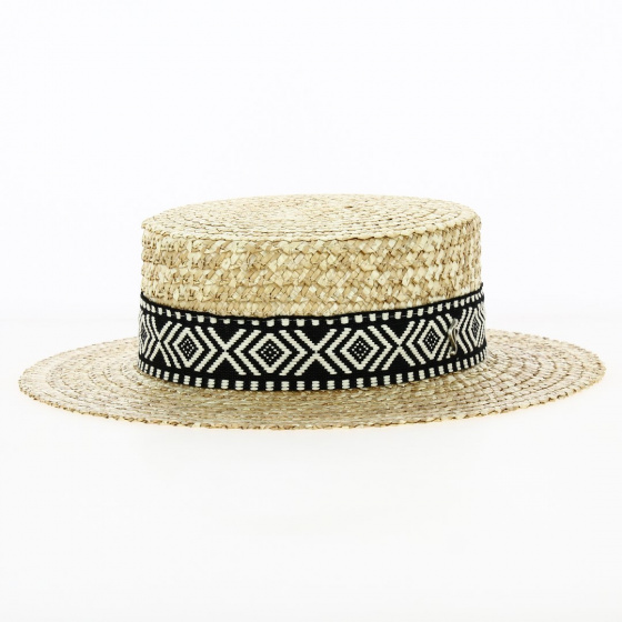 Natural Straw Boater Florentine Aztec - Flechet Natural Straw Boater Florentine Aztec - Flechet