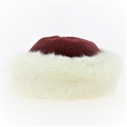 Toque Marmotte polaire bordeaux & fausse fourrure écru - Traclet