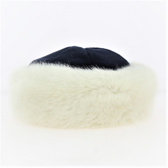 Navy Polar Marmot Hat with Ecru Faux Fur - Traclet