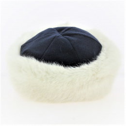 Navy Polar Marmot Hat with Ecru Faux Fur - Traclet