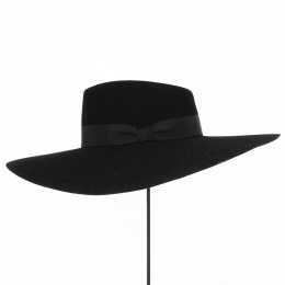 Wide Brim Black Wool Felt Hat - Traclet