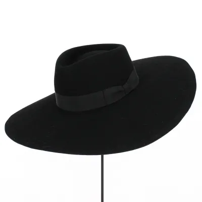 Wide Brim Black Wool Felt Hat - Traclet Reference: 10617 | Traclet Hat Shop