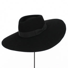 Wide Brim Black Wool Felt Hat - Traclet