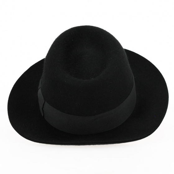Black Wool Felt Fedora Hat - Traclet
