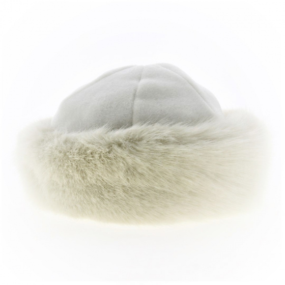 Toque Marmotte white fleece & white faux fur - Traclet