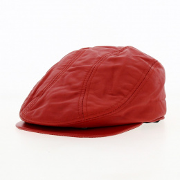 Red Leather Flat Cap - Aussie Apparel