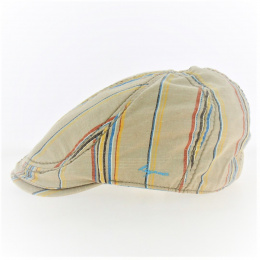 Beige Striped Flat Cap - Keyone